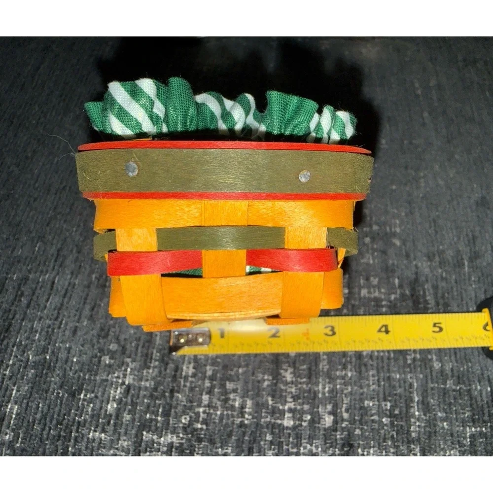 Longaberger Handwoven Small Slanted Basket Red Green Accents Liner & Protector